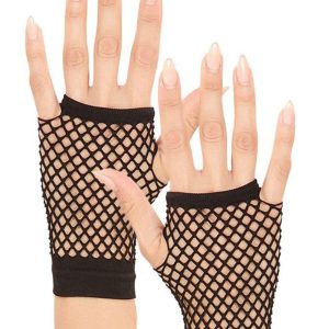 Short Black Fingerless Fishnet Gloves