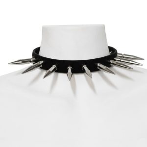 1 Row Long Spike Leather Choker