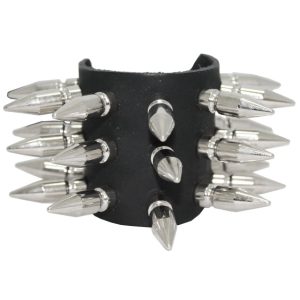 3 Row Long Spike Stud Leather Wristband