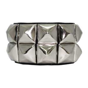 2 Row Pyramid Stud Leather Wristband