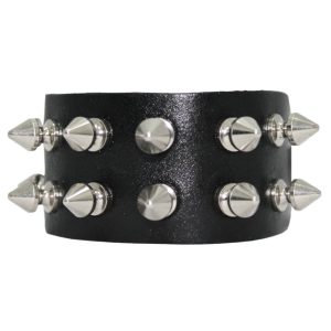 2 Row Spike Stud Leather Wristband