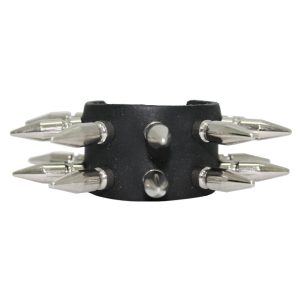 2 Row Long Spike Stud Leather Wristband