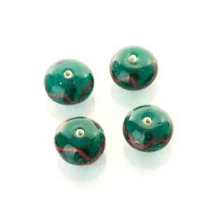Blue green glass bead with decor, Stavanger